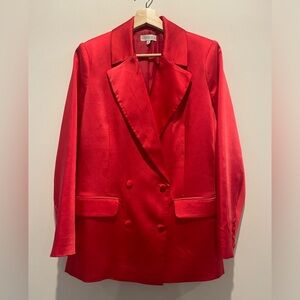 S’Edge Hot Pink Double-Breasted Satiny Silky Blazer with Notched Lapels size XS